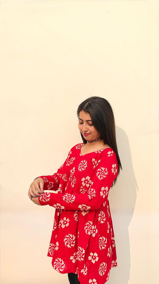 Ruby Red Gathered Kurti