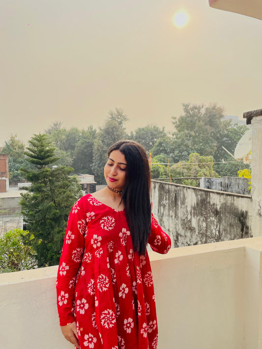 Ruby Red Gathered Kurti