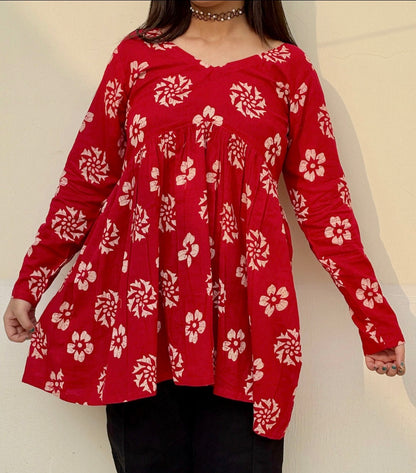 Ruby Red Gathered Kurti