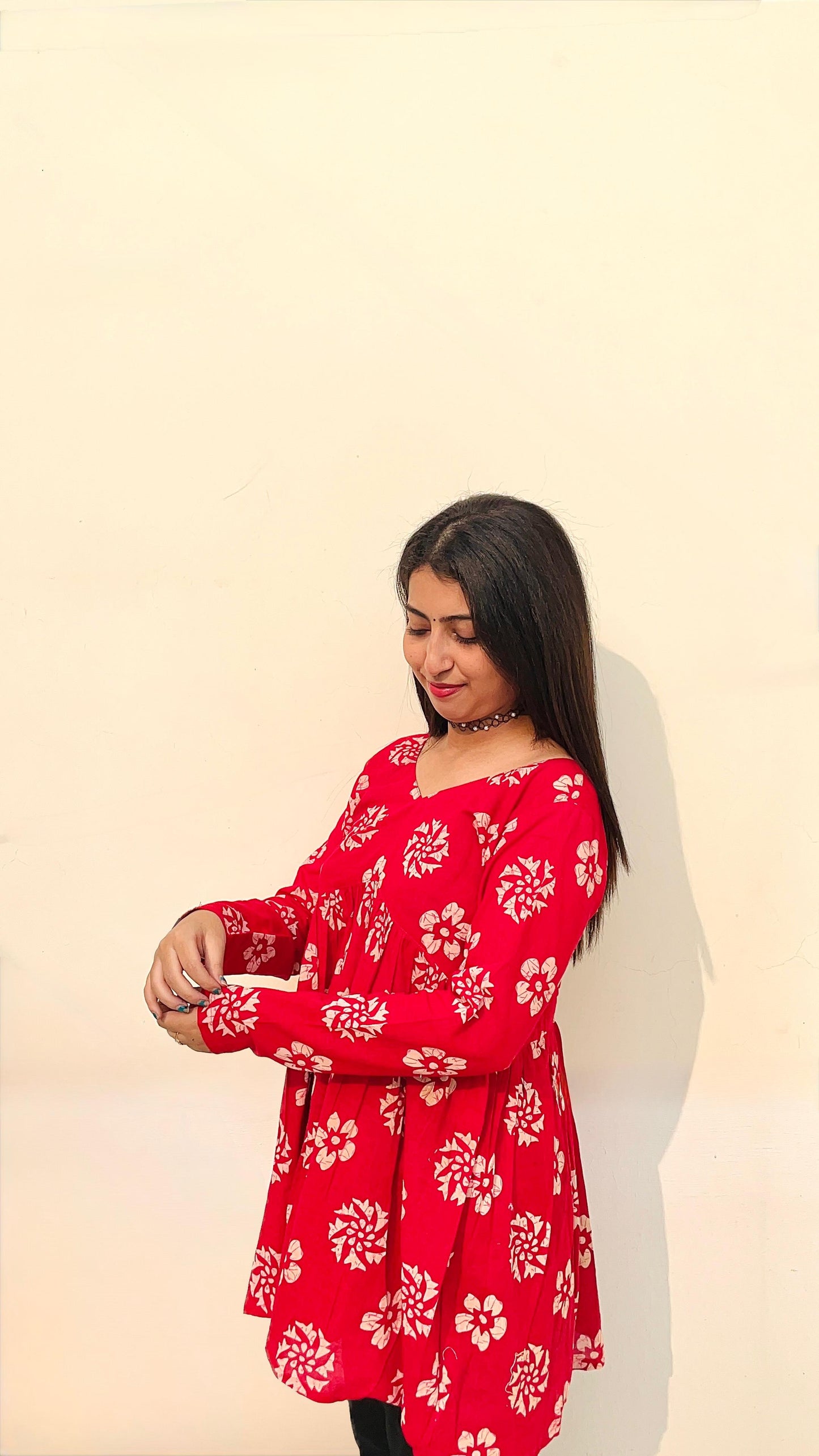 Ruby Red Gathered Kurti