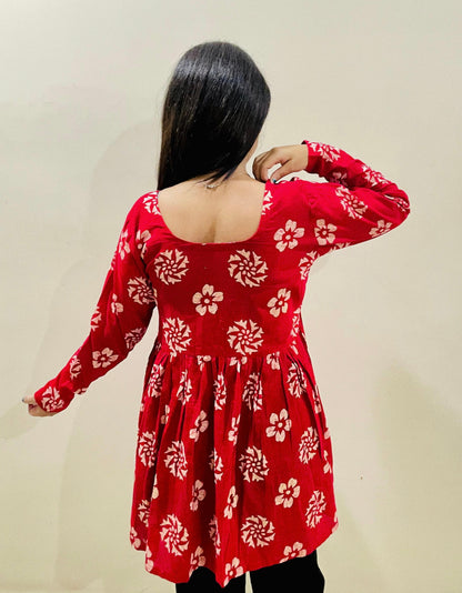 Ruby Red Gathered Kurti